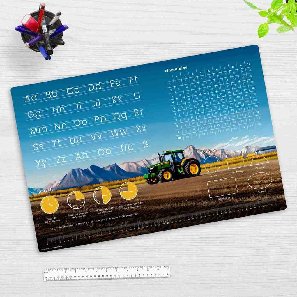 Cover-your-desk Schreibtischunterlage für Kinder Lernunterlage Einschulung, verschiedene Designs, ABC, 1x1, Uhrzeiten, aus hochwertigem Vinyl, 60 x 40 cm