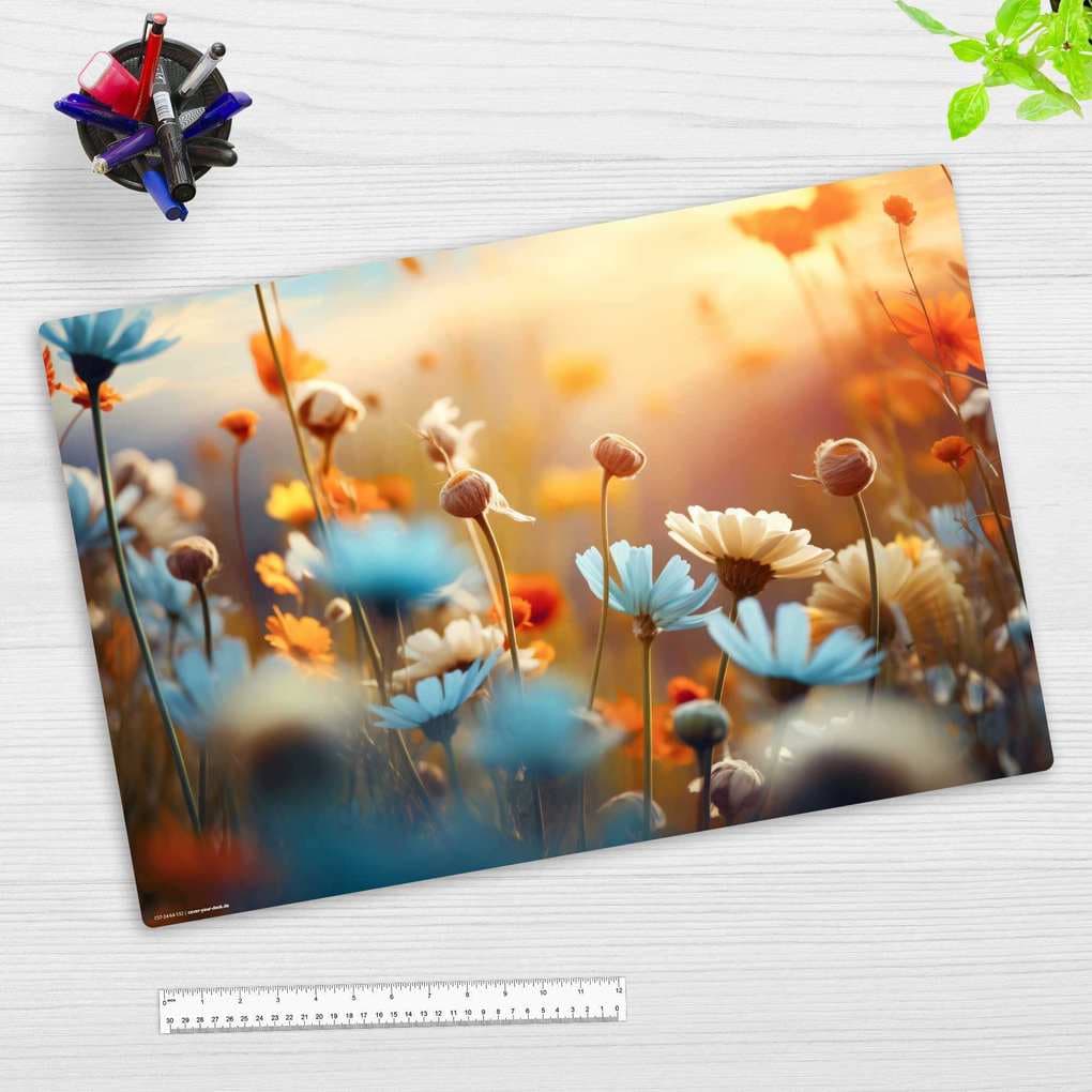 Cover-your-desk Schreibtischunterlage für Kinder und Erwachsene Wildblumen im Abendlicht, aus hochwertigem Vinyl, 60 x 40 cm