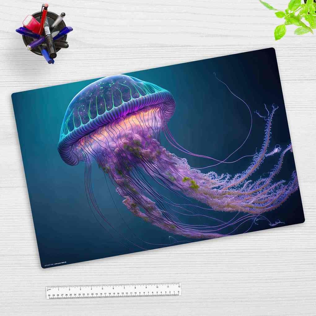 Cover-your-desk Schreibtischunterlage für Kinder Leuchtende Qualle, aus hochwertigem Vinyl, 60 x 40 cm