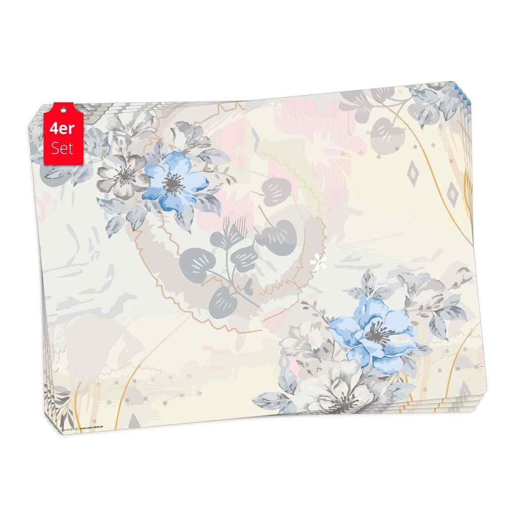 Tischsetmacher Tischsets Blaue Blumen Aquarell, aus hochwertigem Vinyl (4 Stück), 44 x 32 cm