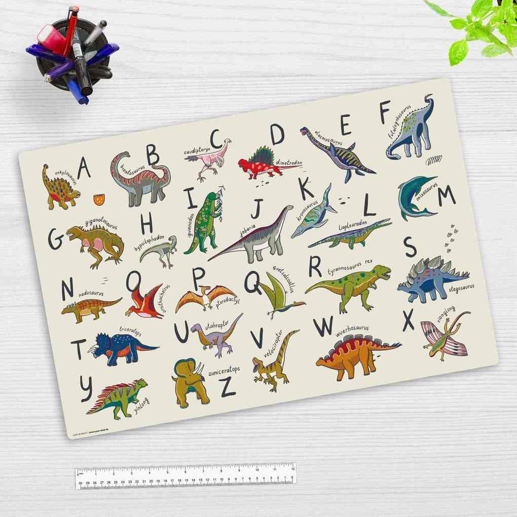 Cover-your-desk Schreibtischunterlage für Kinder Dinosaurier ABC, aus hochwertigem Vinyl, 60 x 40 cm