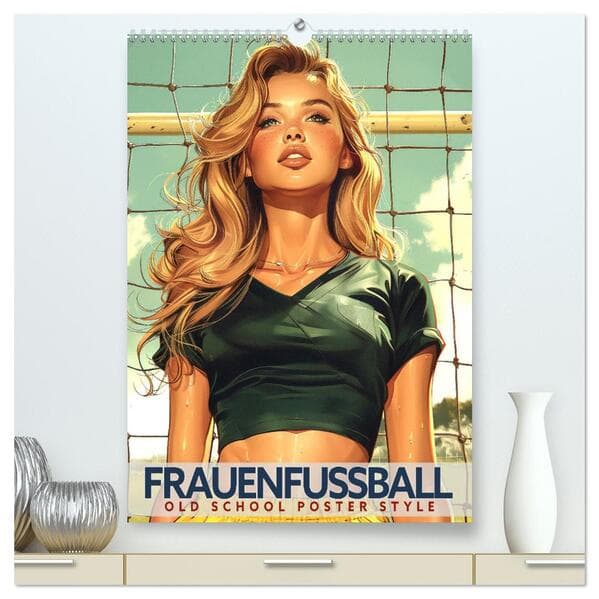 Frauenfußball - Old School Poster Style (hochwertiger Premium Wandkalender 2026 DIN A2 hoch), Kunstdruck in Hochglanz