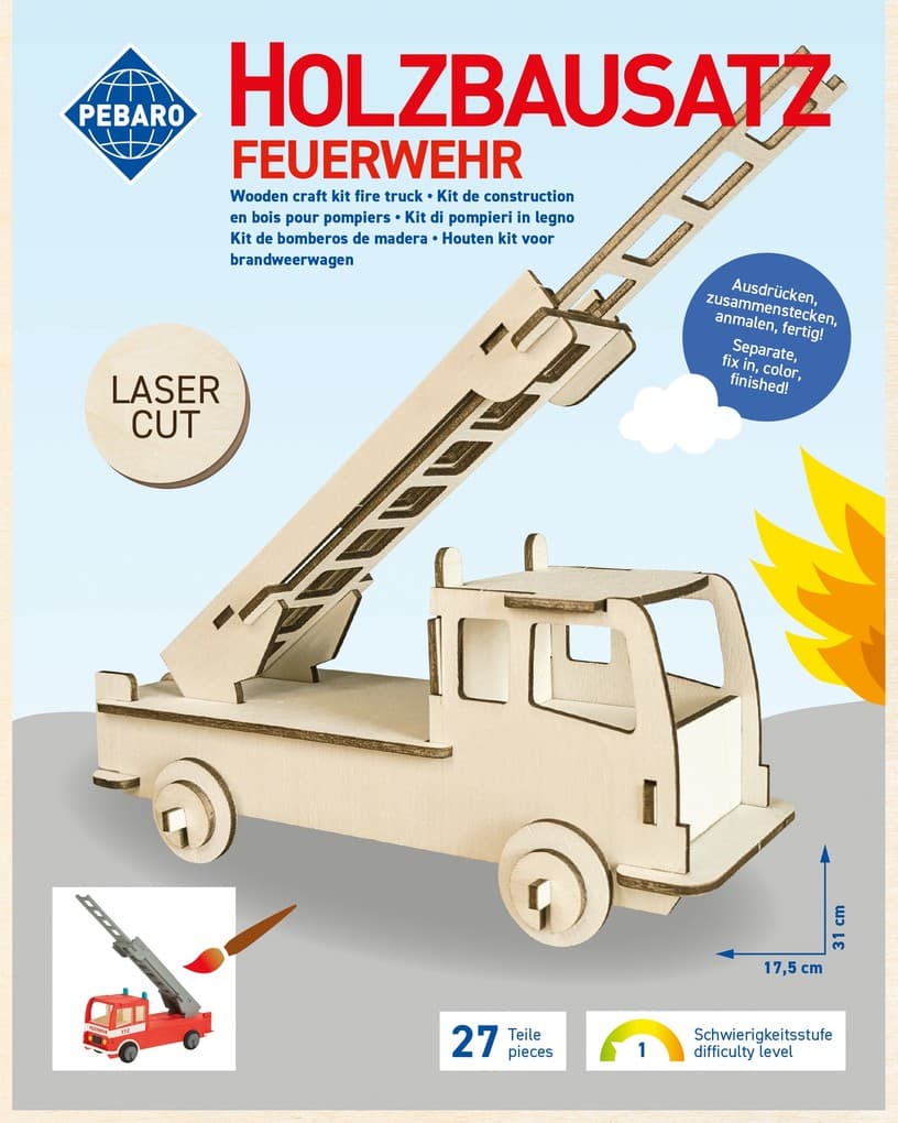 PEBARO 851/2L - Holzbausatz Feuerwehrauto, Laser cut Bastelset
