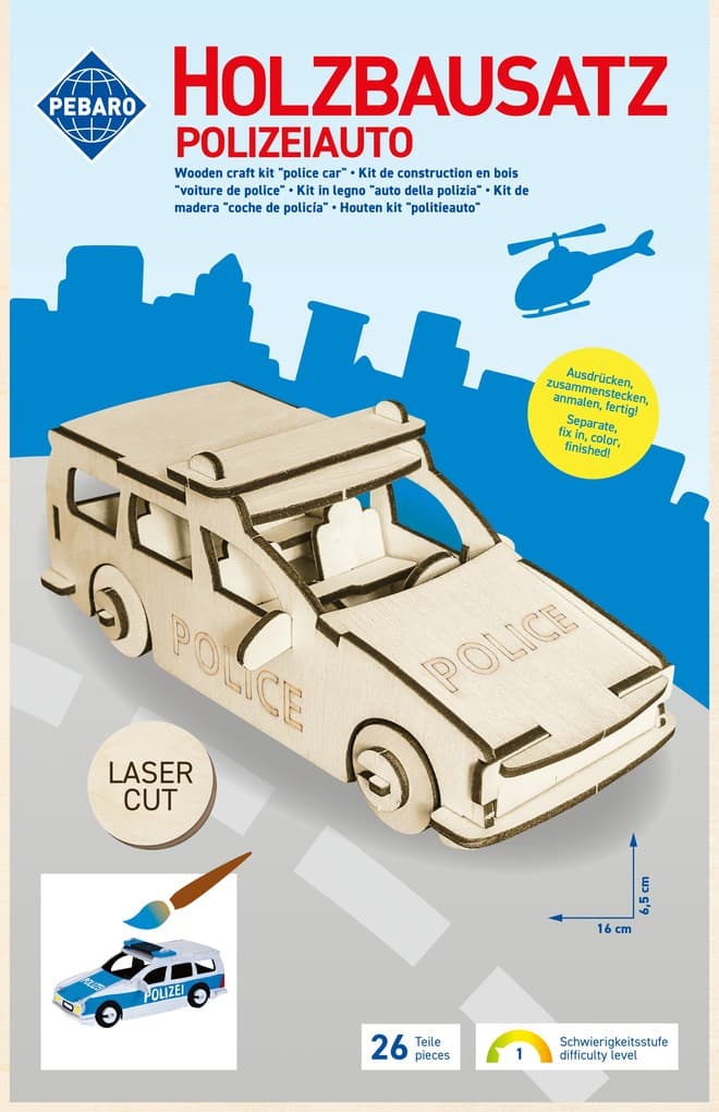 PEBARO 851/3L - Holzbausatz Polizeiauto, Laser cut Bastelset