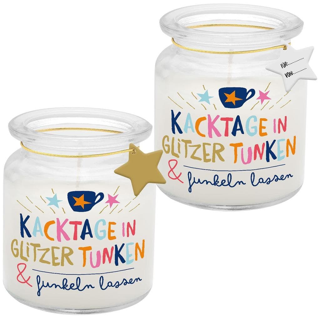 Kerze im Glas mit Motiv 'Kacktage'