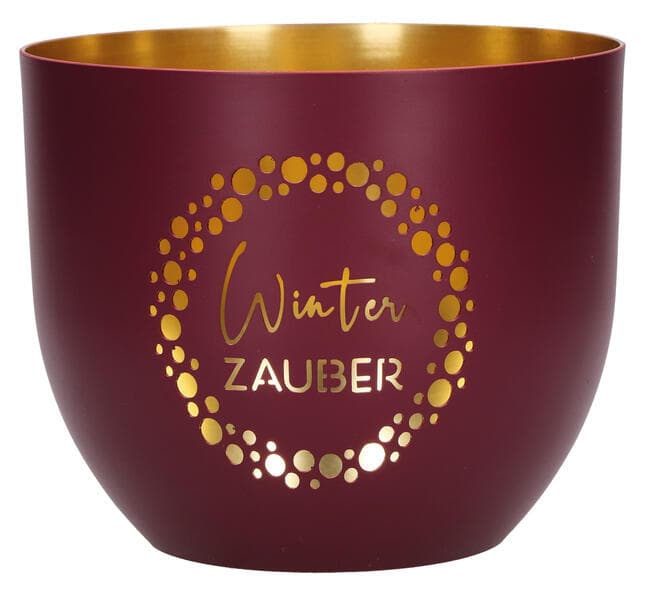 Butzon & Bercker Metall-Windlicht Ø 11 cm Winterzauber - dunkelrot-matt, durchbrochenes Motiv, innen goldveredelt, Lieferung in Geschenkverpackung