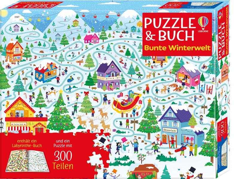 Puzzle & Buch: Bunte Winterwelt