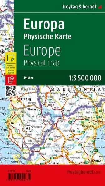 Europa physisch, Straßenkarte 1:3.500.000, Poster, freytag & berndt
