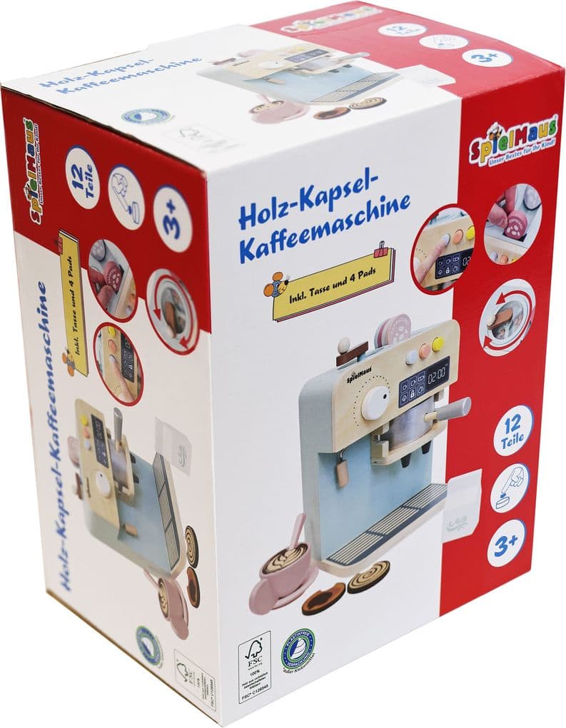 SpielMaus Küce Holz Kapsel-Kaffeemaschine, mit Zubehör