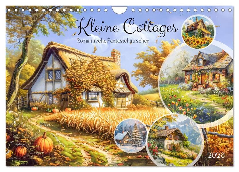 Kleine Cottages - Romantische Fantasiehäuschen (Wandkalender 2026 DIN A4 quer), CALVENDO Monatskalender