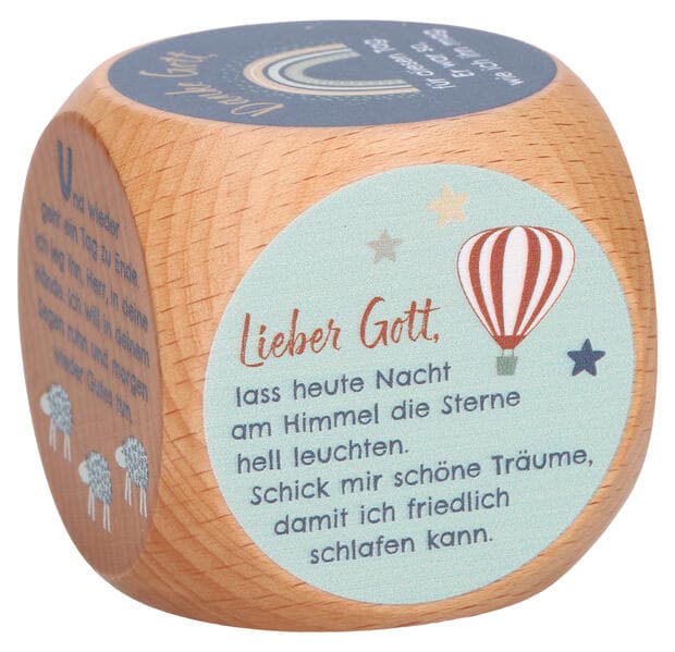 Butzon & Bercker Gebetswürfel Abendgebete 6 x 6 x 6 cm - aus naturbelassenem Buchenholz, farbig geprägt, kindgerechte Gebete, ideal für Abendritual, Taufe oder Schulanfang