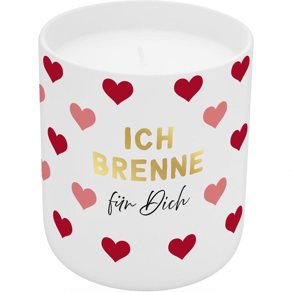 Kerze in Porzellanbecher "Ich brenne für Dich", mit Golddruck