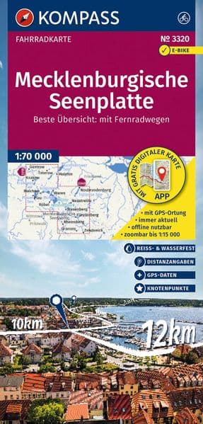KOMPASS Fahrradkarte 3320 Mecklenburgische Seenplatte mit Knotenpunkten 1:70.000