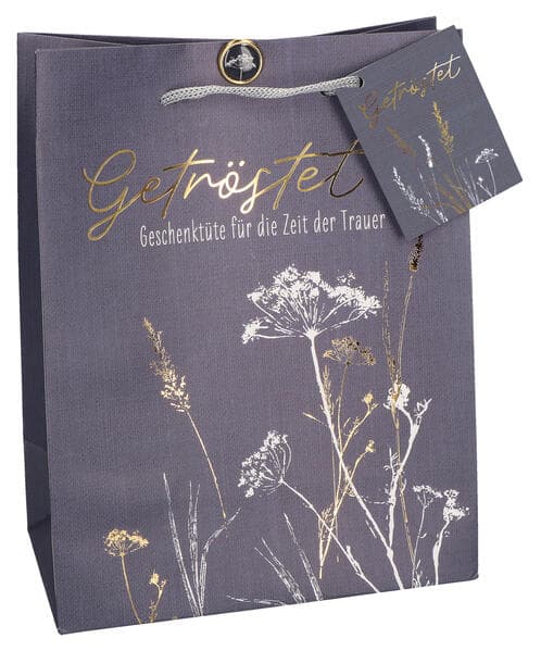 Butzon & Bercker Geschenkset Trauer 23 x 18 x 10 cm - farbig bedruckte Geschenktüte mit Folienprägung, Tragekordel, Brad Verschluss, liebevolles Trauergeschenk mit Buch, Erinnerungslicht und Trostengel