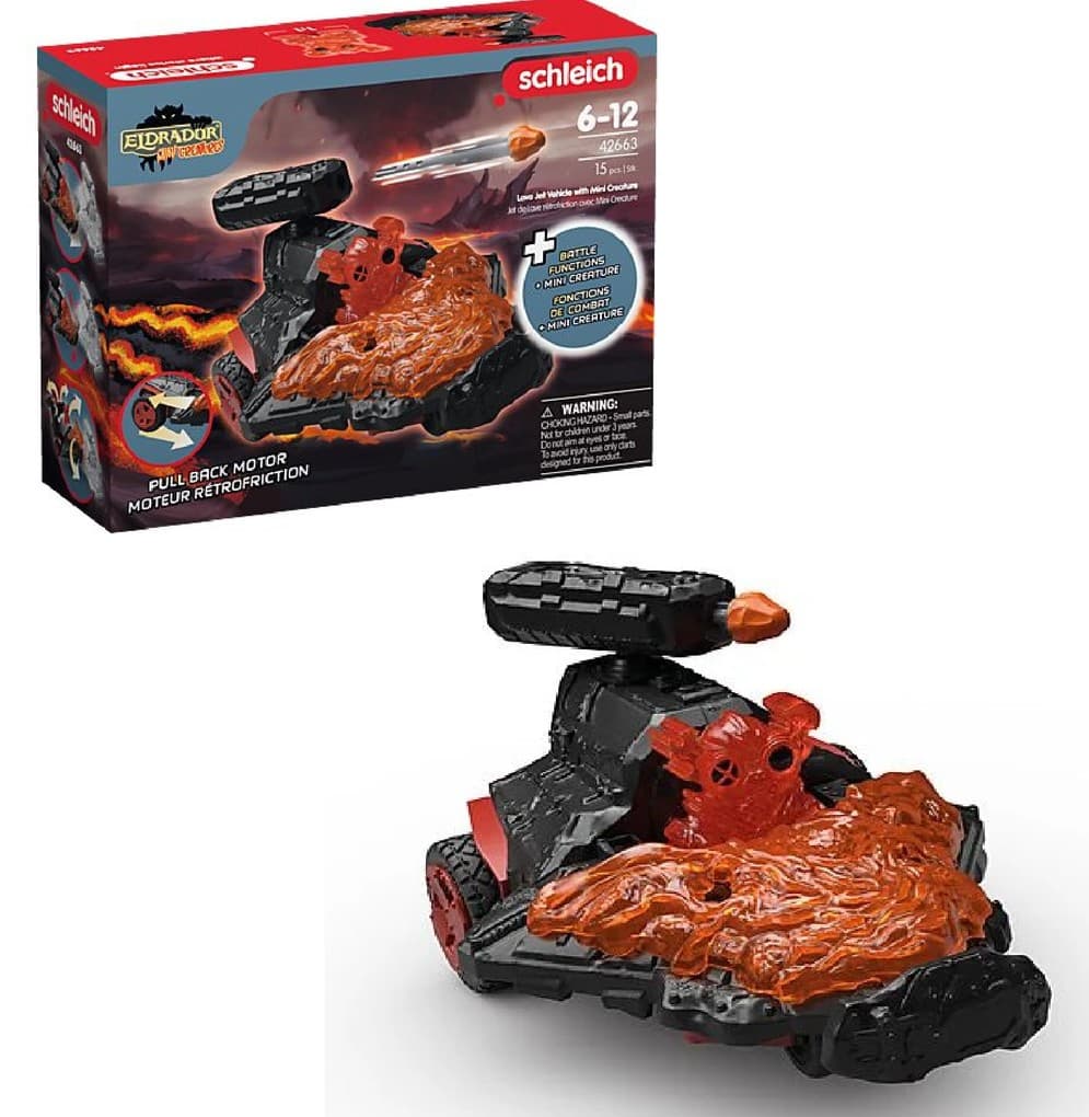 Schleich 42663 - Eldrador Creatures, Lava Düsenjet Fahrzeug mit Mini Creature, Spielset
