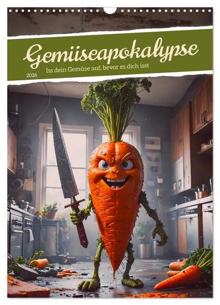 Gemüseapokalypse - Iss dein Gemüse auf, bevor es dich isst (Wandkalender 2026 DIN A3 hoch), CALVENDO Monatskalender