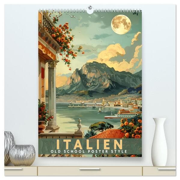 Italien - Old School Poster Style (hochwertiger Premium Wandkalender 2026 DIN A2 hoch), Kunstdruck in Hochglanz
