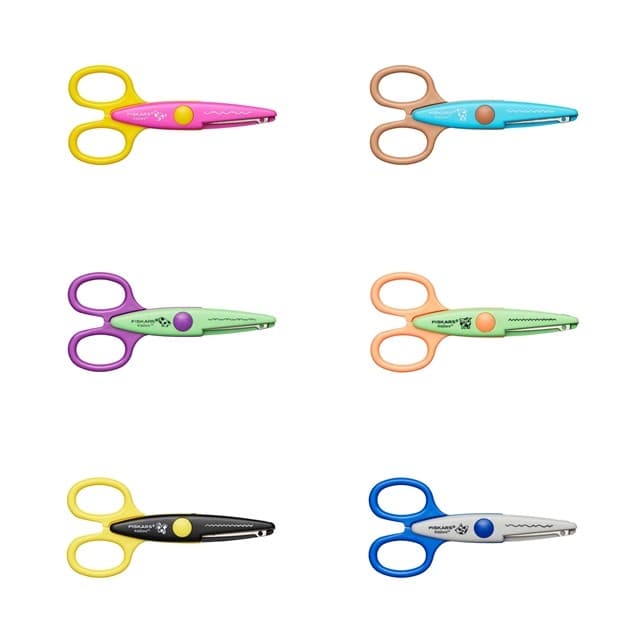 Fiskars KidzorsÖ Kinder-Dekorscheren inkl. Tasche, 13 cm, Rechts- und Linkshänder, ab 4 Jahren, 6er Set