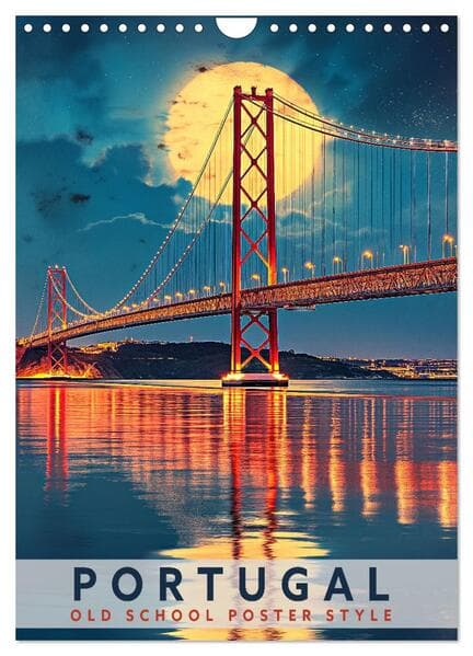 Portugal - Old School Poster Style (Wandkalender 2026 DIN A4 hoch), CALVENDO Monatskalender