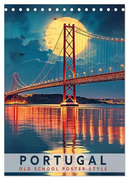 Portugal - Old School Poster Style (Tischkalender 2026 DIN A5 hoch), CALVENDO Monatskalender