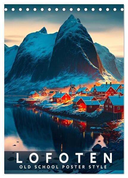 Lofoten - Old School Poster Style (Tischkalender 2026 DIN A5 hoch), CALVENDO Monatskalender