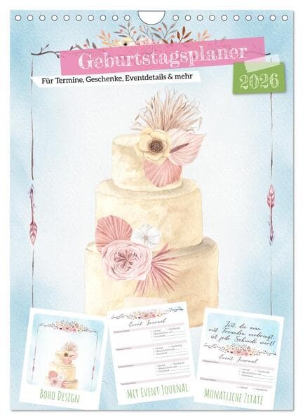 Geburtstagsplaner Boho Blau - Für Termine, Geschenke, Eventdetails & mehr (Wandkalender 2026 DIN A4 hoch), CALVENDO Monatskalender