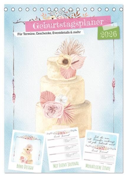 Geburtstagsplaner Boho Blau - Für Termine, Geschenke, Eventdetails & mehr (Tischkalender 2026 DIN A5 hoch), CALVENDO Monatskalender