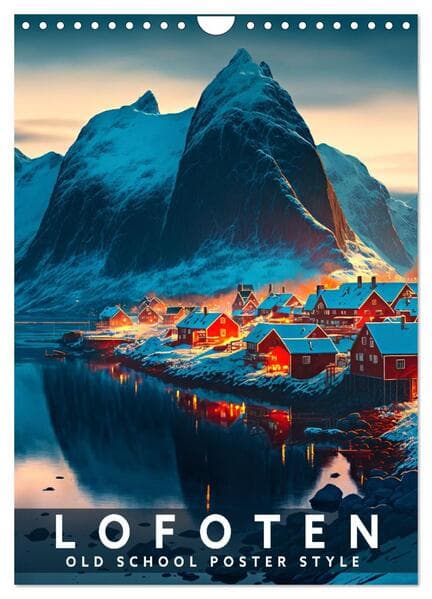 Lofoten - Old School Poster Style (Wandkalender 2026 DIN A4 hoch), CALVENDO Monatskalender