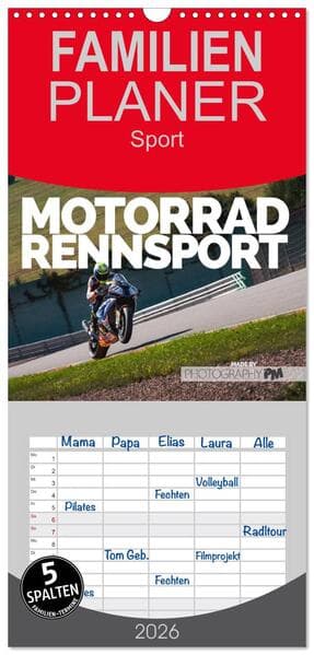 Familienplaner 2026 - Motorrad Rennsport mit 5 Spalten (Wandkalender, 21 x 45 cm) CALVENDO