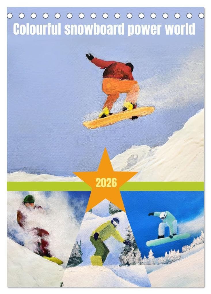 Colourful snowboard power world (Desk Calendar 2026 DIN A5 portrait), CALVENDO 12 Month DeskCalendar