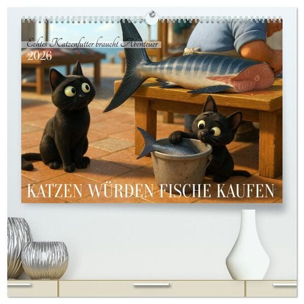 Katzen würden Fische kaufen (hochwertiger Premium Wandkalender 2026 DIN A2 quer), Kunstdruck in Hochglanz