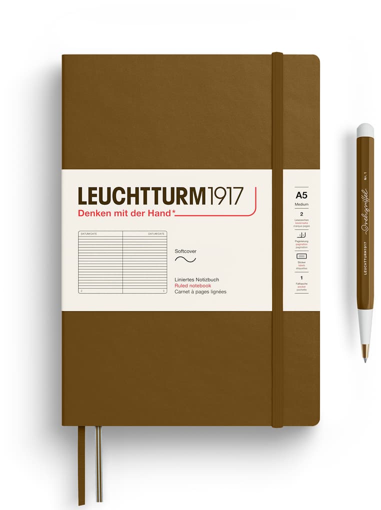 Notizbuch Medium (A5), Softcover, 123 nummerierte Seiten, Spice Brown, liniert