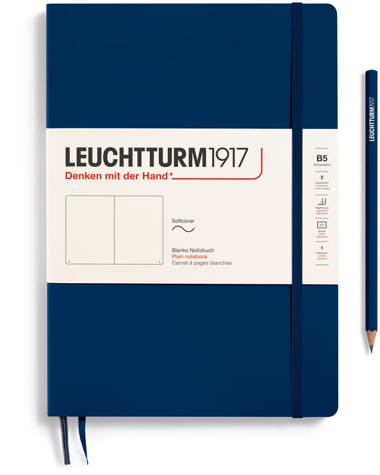 Notizbuch Composition (B5), Softcover, 123 nummerierte Seiten, Marine, Blanko