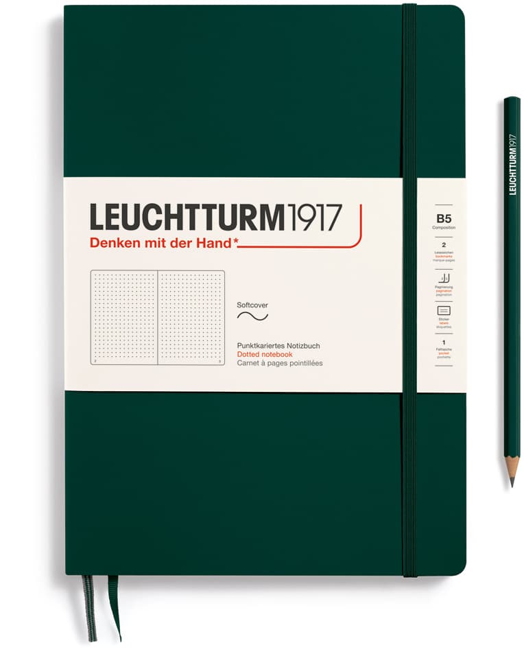 Notizbuch Composition (B5), Softcover, 123 nummerierte Seiten, Forest Green, Dotted