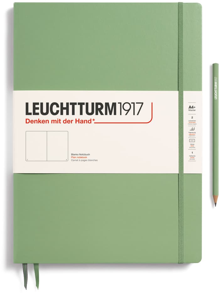 Notizbuch Master Slim (A4+), Hardcover, 123 nummerierte Seiten, Salbei, Blanko