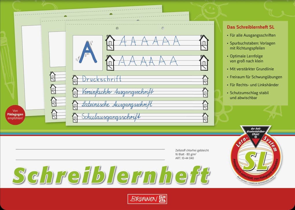 Brunnen Schreiblernheft A4 quer, Lineatur SL, 16 Blatt