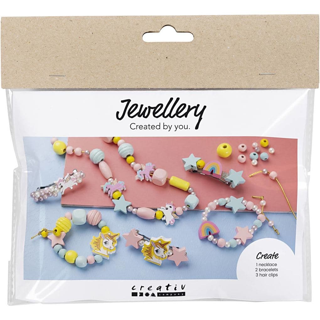 Creativ Company Mini Kreativ Set Schmuck, Halskette, Armbänder, Ohrringe, Hellblau, Rosa, Gelb