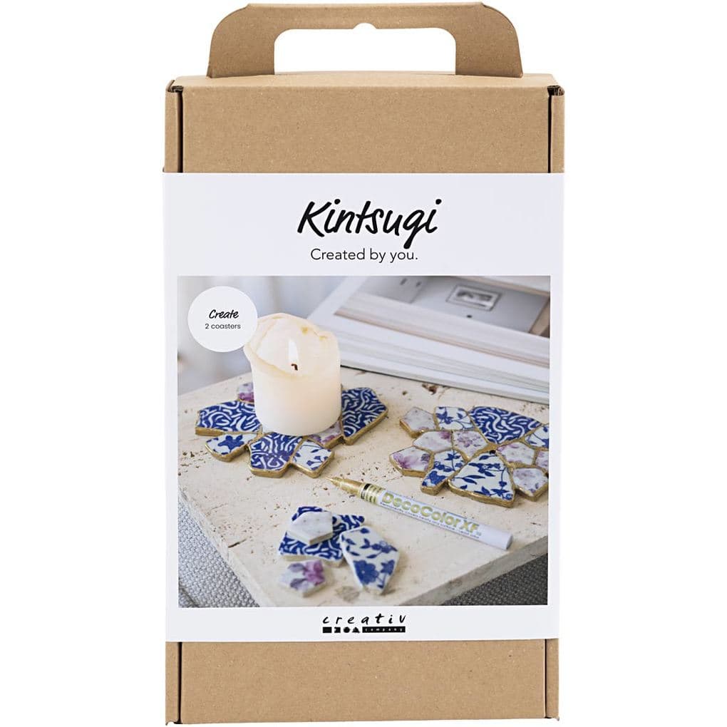 Creativ Company Kreativ Set Kintsugi, Untersetzer, Blau, Gold, Rosa, Weiß
