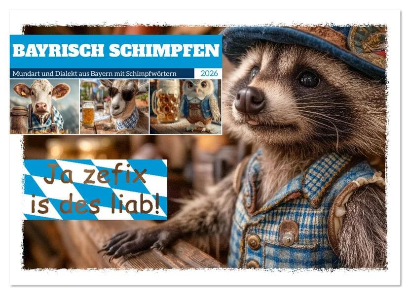 Bayrisch schimpfen - Mundart und Dialekt aus Bayern mit Schimpfwörtern (Wandkalender 2026 DIN A4 quer), CALVENDO Monatskalender