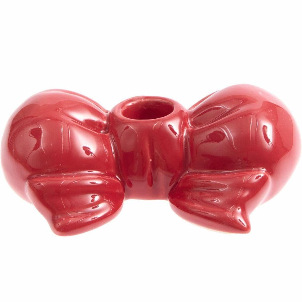 Porzellan Kerzenhalter Schleife rund, Rot