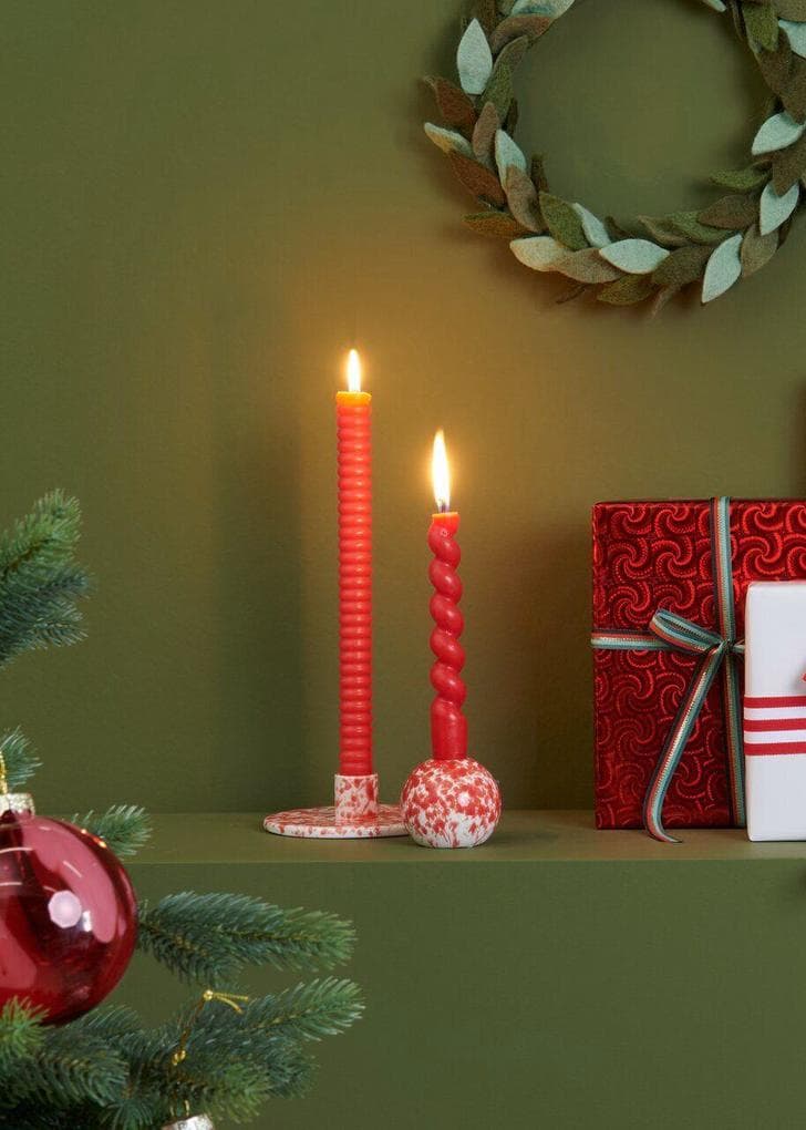 Porzellan Kerzenhalter rund, Rot-Weiß