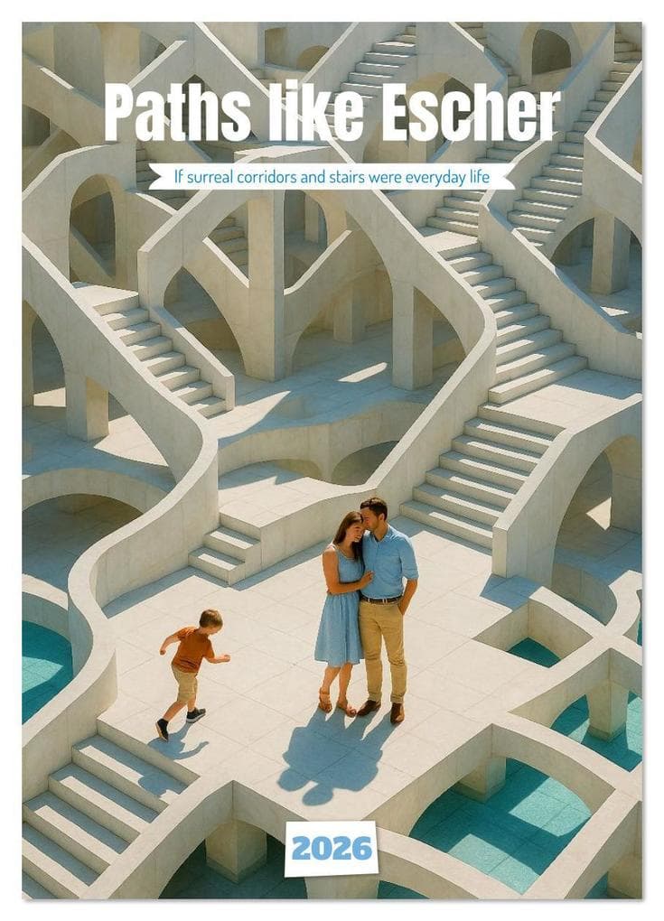 Paths like Escher (Wall Calendar 2026 DIN A2 portrait), CALVENDO 12 Month Wall Calendar