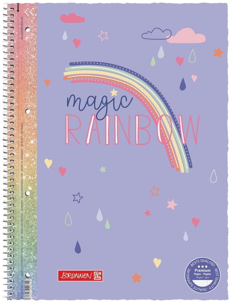 BRUNNEN Collegeblock Premium Magic Rainbow A4, Lineatur 27, 80 Blatt, violett/bunt