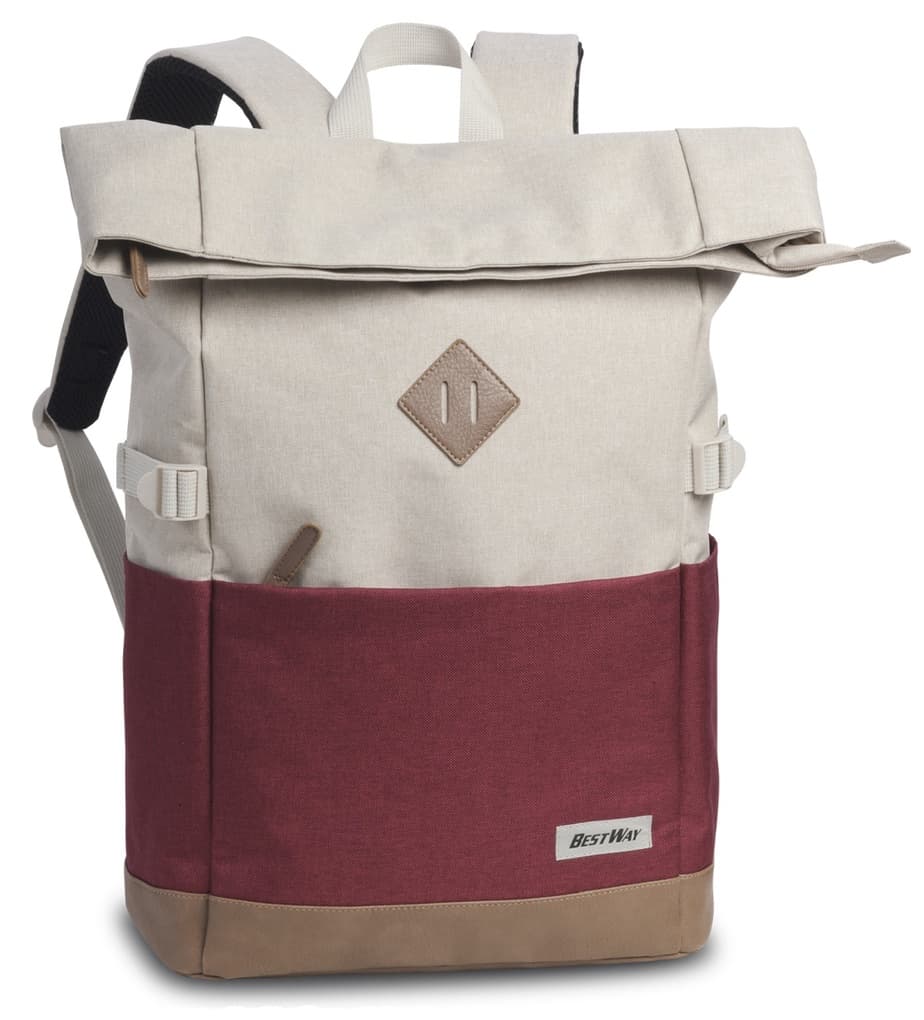 BESTWAY® Rucksack Campus Sytle, Rolltop, weiß/rot, variabel von 19 bis 25 Litern