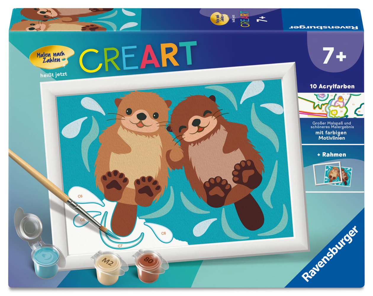 Ravensburger CreArt 12023125 - Verliebte Otter - Malen nach Zahlen für Kinder ab 7 Jahren