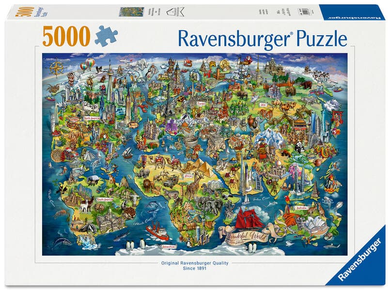 Erwachsenenpuzzle 5000 Teile - Weltkarte mit Sehenswürdigkeiten