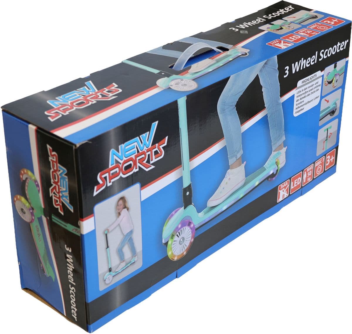 New Sports LED 3-Wheel Scooter, ABEC 7