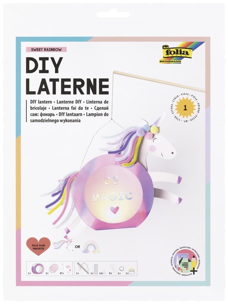 FOLIA Bastelartikel Laternen-Bastelsets SWEET RAINBOW, inkl. 1 LED-Licht und Batterien