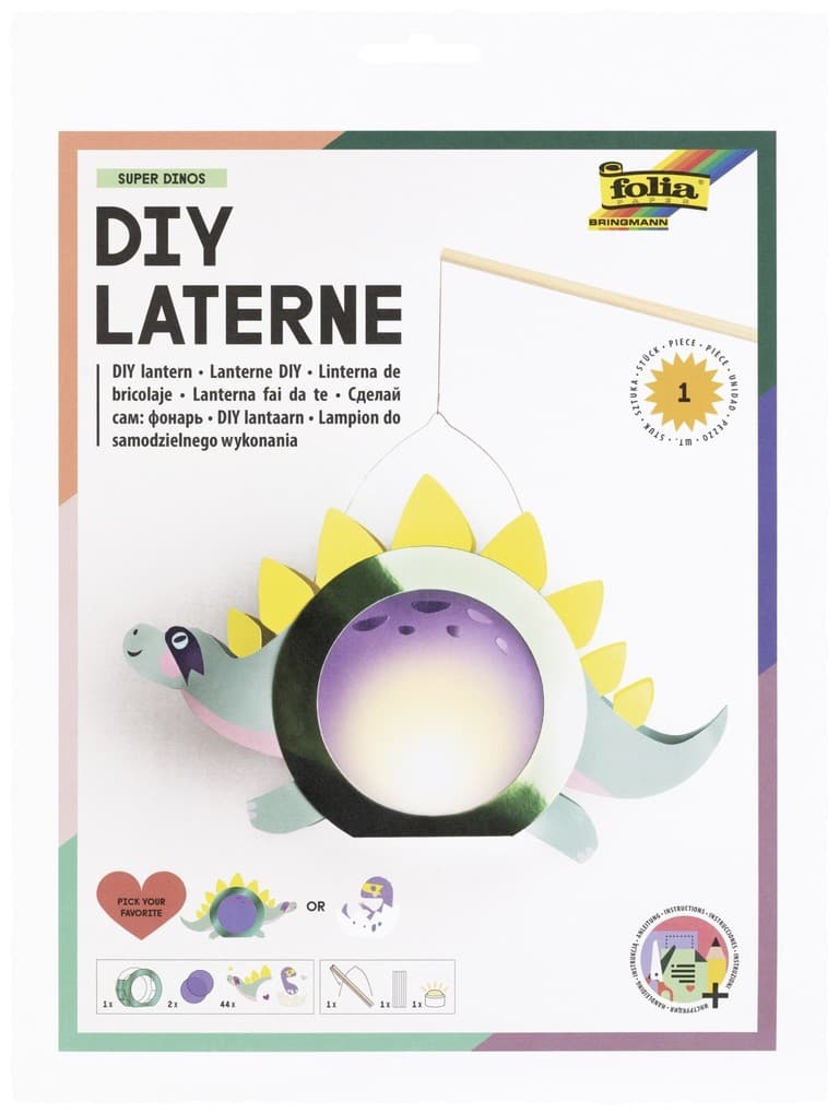 FOLIA Bastelartikel Laternen-Bastelsets SUPER DINOS, inkl. 1 LED-Licht und Batterien