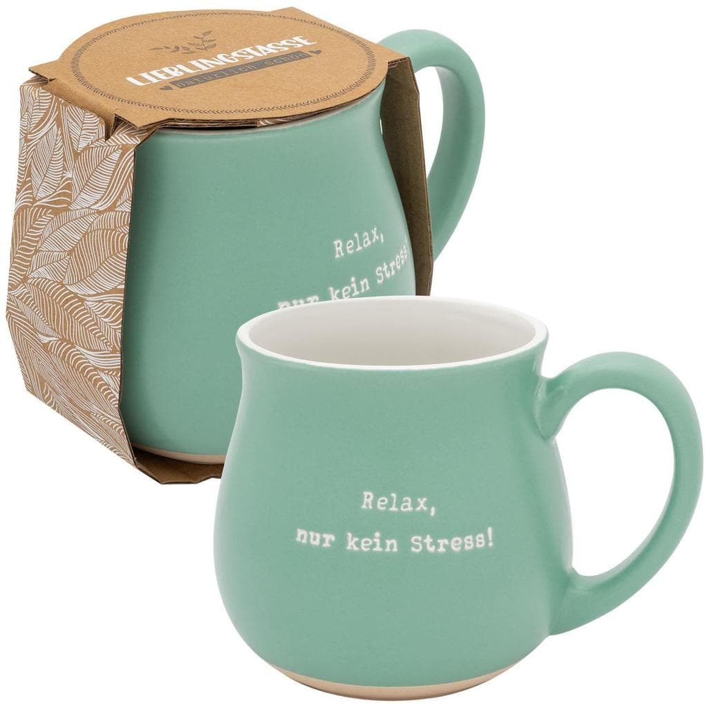 GRUSS & CO Tasse bauchig graviert "Relax, nur kein Stress!